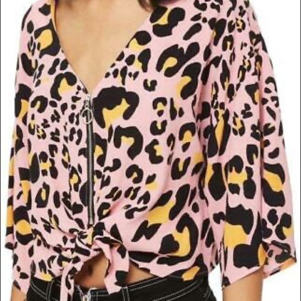 Topshop leopard print crop tie blouse